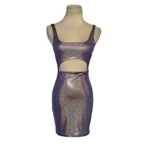 Meek Purple Sparkle Bodycon Cutout Mini Dress Size Small